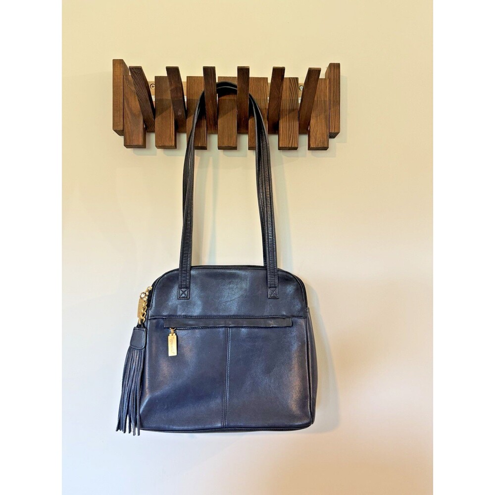 TIGNANELLO Genuine Leather Bag Shoulder Handle, Organizer Handbag Navy Blue